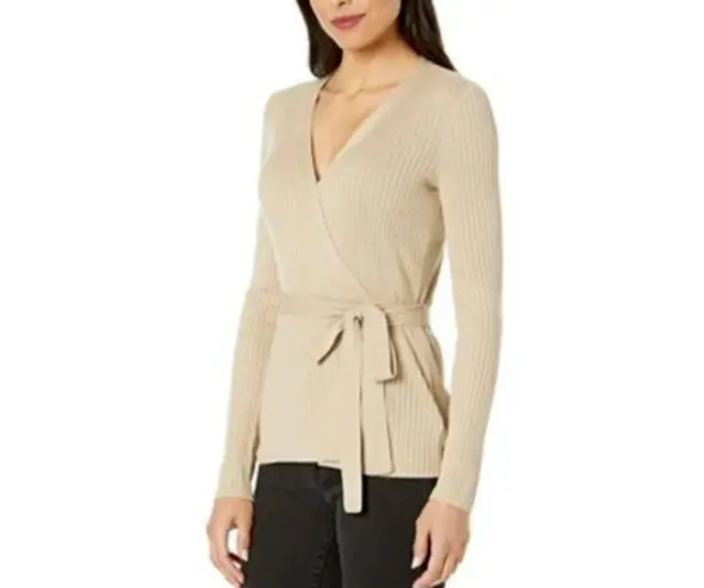 MSRP $125 Ralph Lauren Womens Silk-Blend Belted Cardigan Beige Size XL