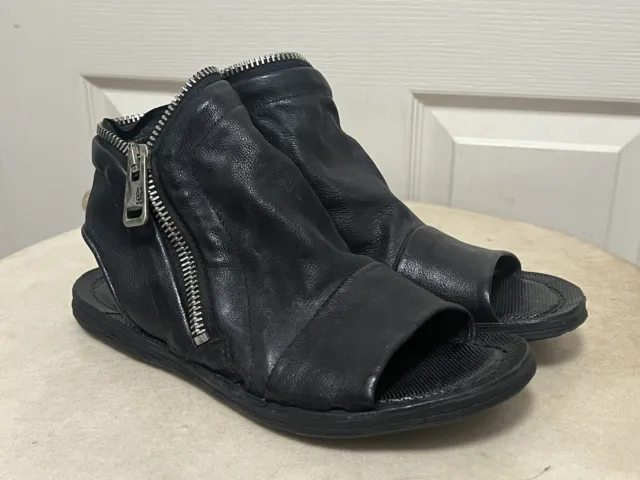 A.S. 98 Ritchie Black Leather Zip Sandals Shoes Women's 40 9.5