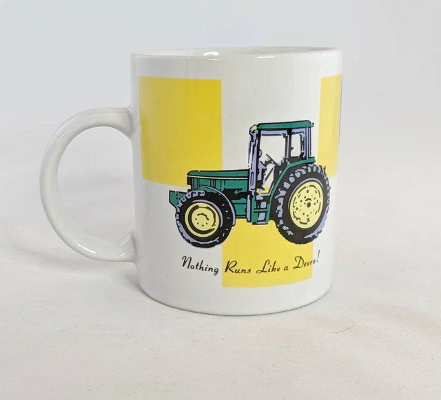 Gibson Vintage John Deere Mug Yellow Checkerboard Licensed Product 10 oz EUC