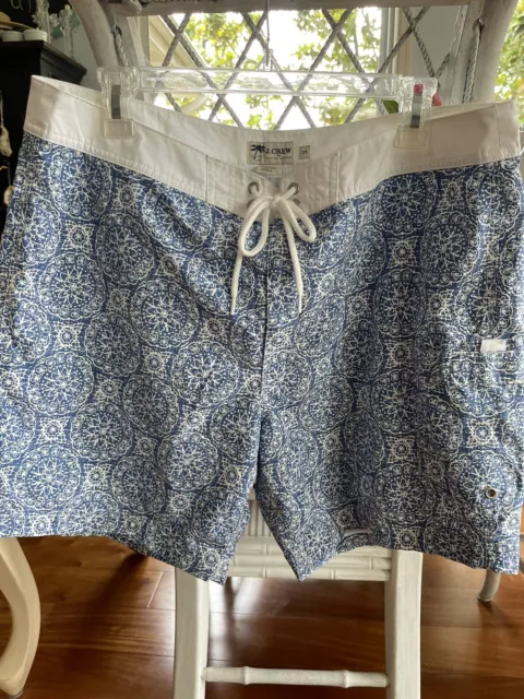 J. Crew Board Shorts Swimwear Mens Size 35 Blue White