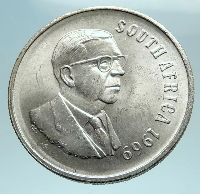 1969 SOUTH AFRICA End Presidency T.E. Donges Genuine Silver 1 Rand Coin i79547