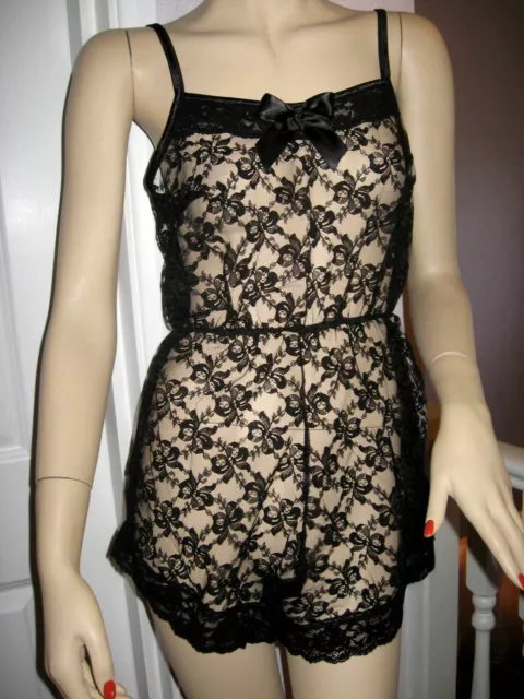Black lace playsuit body  Knickers Lingerie Adult feminine Glamour Sheer Gift UK