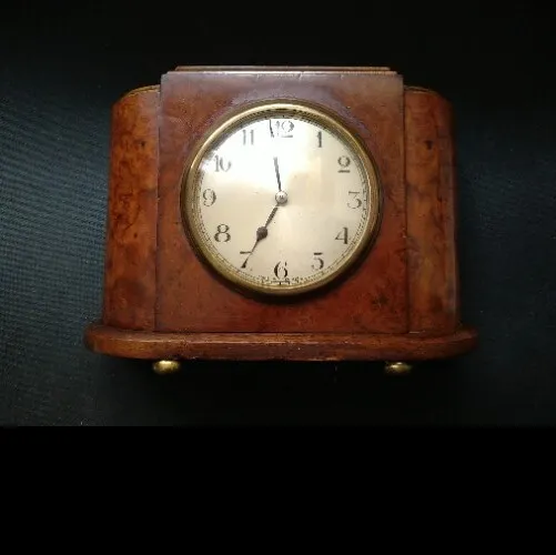 Antiques Mantle Clock Art Deco Chestnut Wood All Brass Mechanisms Parts Not Work
