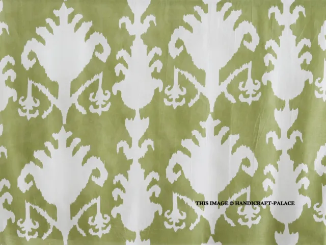 Indien 2.7m Main Bloc Vert Ikat Imprimé 100% Coton Couture Tissu pour Artisanat