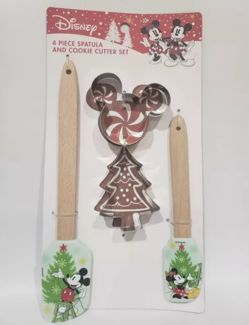 DISNEYS Mickey Minnie Mouse Holiday Christmas Spatula & Cookie Cutter 4Pc Set