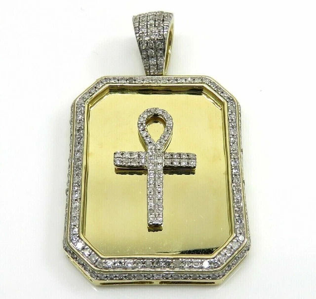 2.20CtRound Simulated Diamond DogTag Cross Men Pendant 14K Yellow Gold Plated FN