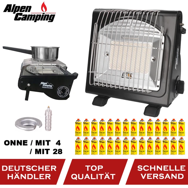 2in1 Tragbare Gasheizung Camping Gaskocher Propan-Butan Gasheizung Keramik 1,7KW