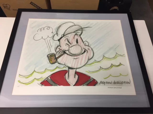 Framed Color Drawing Popeye Sailor Myron Waldman Limited Edition Artwork