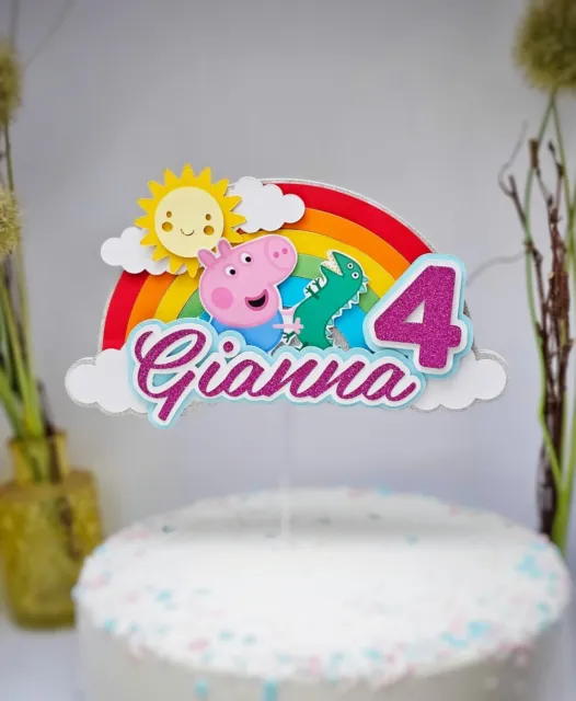 Personalisiert CakeTopper mit Name & Jahr PeppaPig George Geburtstag Tortenfigur