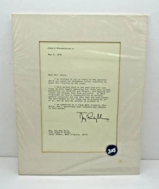 1976 John D. "Jay" Rockefeller IV TLS Signed Letter U.S. Senator WV