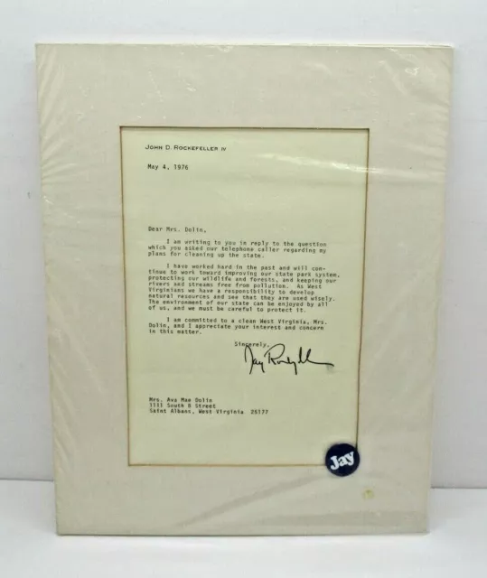 1976 John D. "Jay" Rockefeller IV TLS Signed Letter U.S. Senator WV