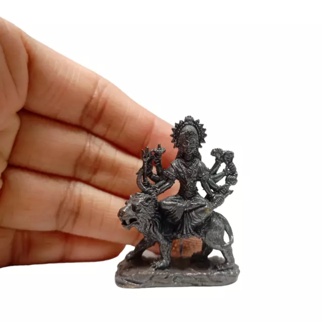 Durga Maa Brass Statue Black Hindu Goddess of Victory Murti Devi Parvati 1.75 in