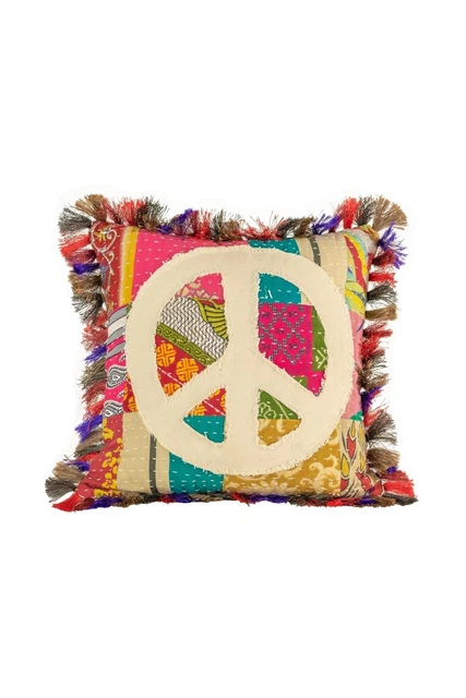 Kalalou Boho Peace Natural Kantha Pillow With Multi Finish NRV2252