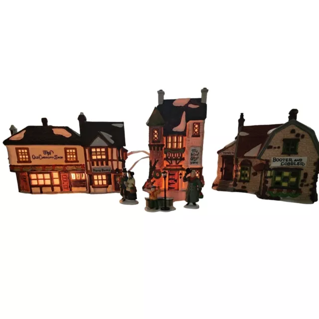 Vintage Lot of 4 Dept 56 Dickens Village Christmas Pieces Wool Shop Boot Shop 2