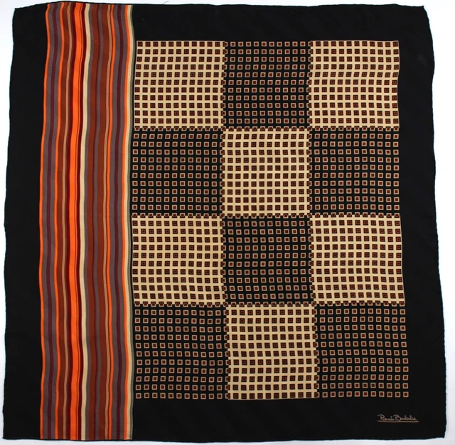 Foulard Vintage RENATO BALESTRA 100% Soie - 86x88 Cm - Bleu Nuit - Très Bon État