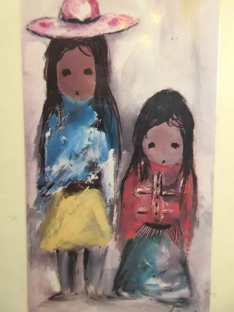 DeGrazia Crystal Tile Native American Girls Yellow Red Blue Green Signed 3