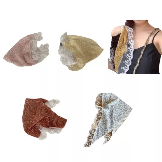 Outdoor Lightweight Kerchief Woman Sheer Lace Trim Hair Scarf for Girl Traveling