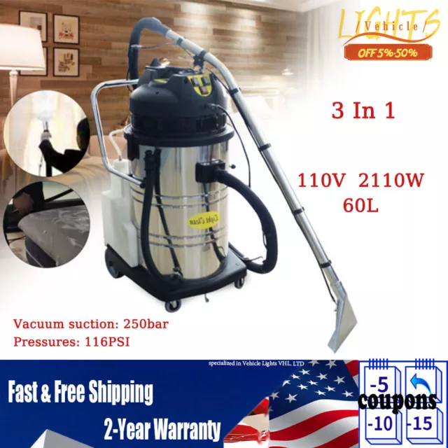 60L 3in1 Pro Vacuum Cleaner Commercial Carpet Cleaner Machine Cleaning Extractor