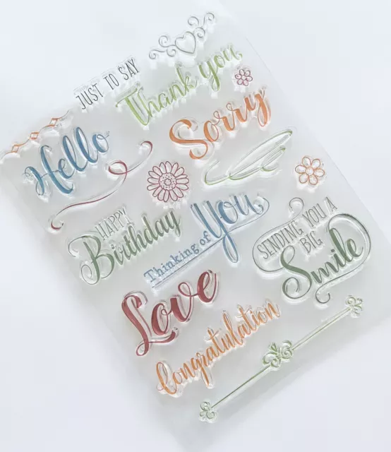 15 Sentiments/Words Clear Stamps-Decorative Edges/Birthday Wises/Smile/Sympathy