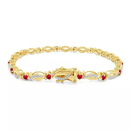 Link Bracelet for Women Simulated Ruby and Cubic Zirconia 925 Sterling Silver 3