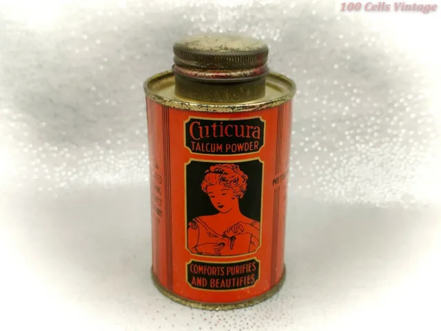 Cuticura Talcum Powder-Vintage Orange Cosmetics Tin-Baby & Lady-10cm
