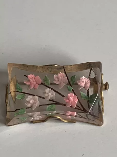 Vintage Art Deco French Reverse Lucite Floral Brooch