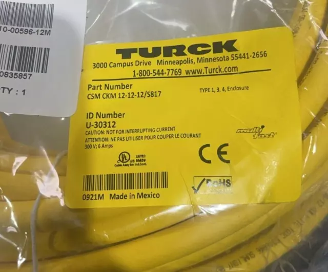 TURCK CSM CKM 12-12-12/S817 U-36939 MaleFemale Straight 12 Pole M23 12m Cable