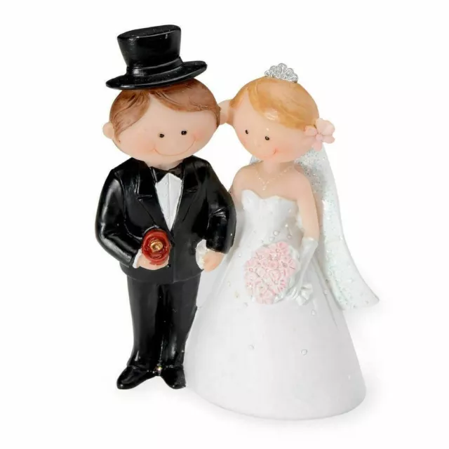 Cute Bride & Groom Standing Wedding Cake Topper - Facing the front