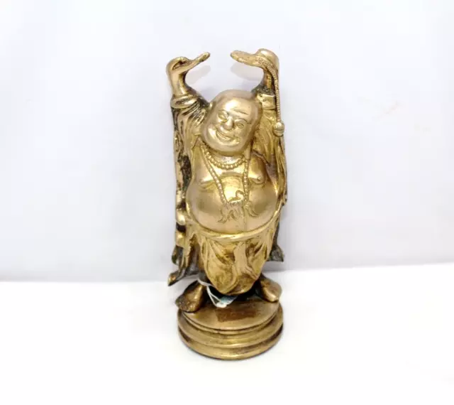 Brass Laughing Buddha Feng Shui Statue Figurine Luck Hand Engraved Decor E389