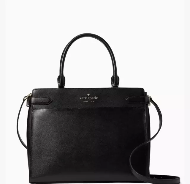 Kate Spade Staci Large Black Satchel Crossbody Handbag Saffiano Leather