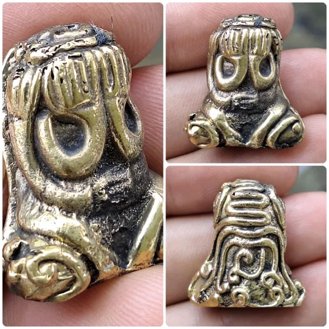 Powerful Brass Thai Buddha Amulet Phra Pidta (Pid Ta) Wealth Talisman Magic Holy