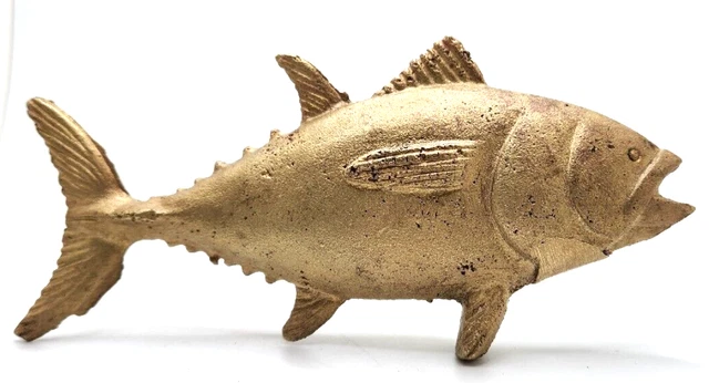 Bluefin Tuna Paperweight Gold Painted Copper Saltwater Fishing Vintage