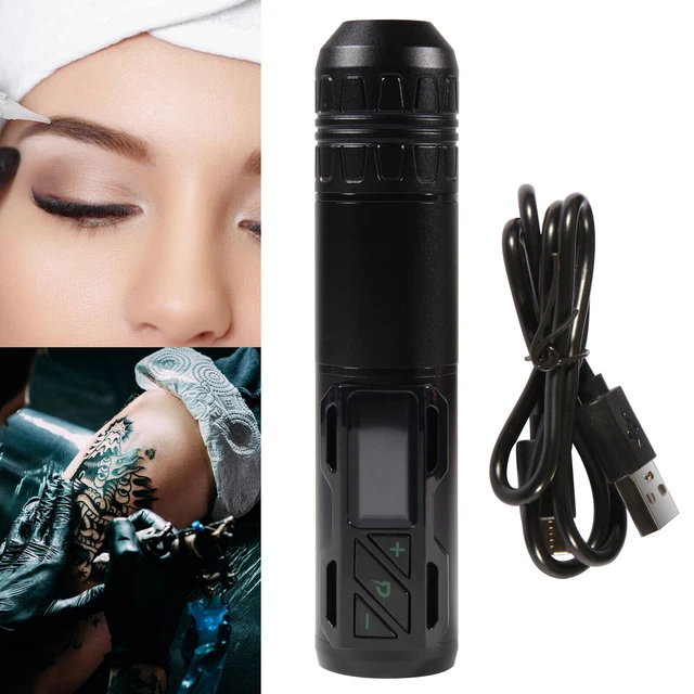 Pluma de tatuaje giratoria inalámbrica para máquina de tatuaje de agujas de cartucho con cable negro