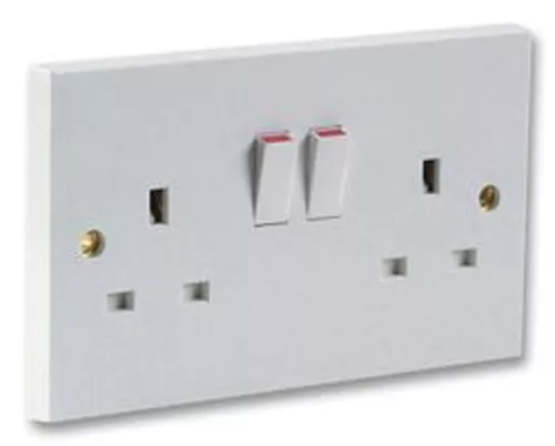 13A White Plastic Single Double Mains Wall Socket Plug Outlet Switch Switched A