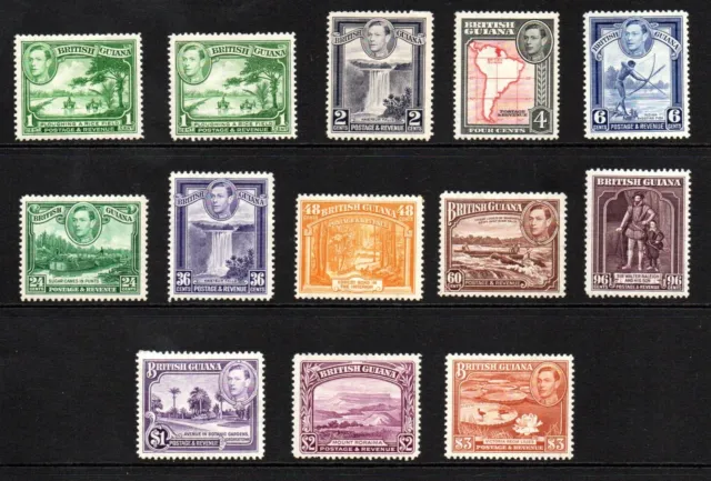 British Guiana, full set to $3 red-brown, SG 308 - 319, MLH, 1938-52