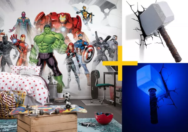 Marvel Vengadores Set de Regalo Gigante Foto Papel Pintado + Pared Lámpara LED