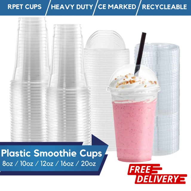 DISPOSABLE PLASTIC SMOOTHIE Milkshake Cups + Lids 8oz 12oz 16oz 20oz