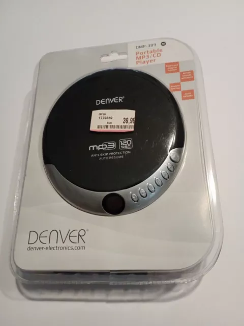Denver DMP-389 Discman Mp3 Portabler CD Player Schwarz/Silber+ Kopfhörer