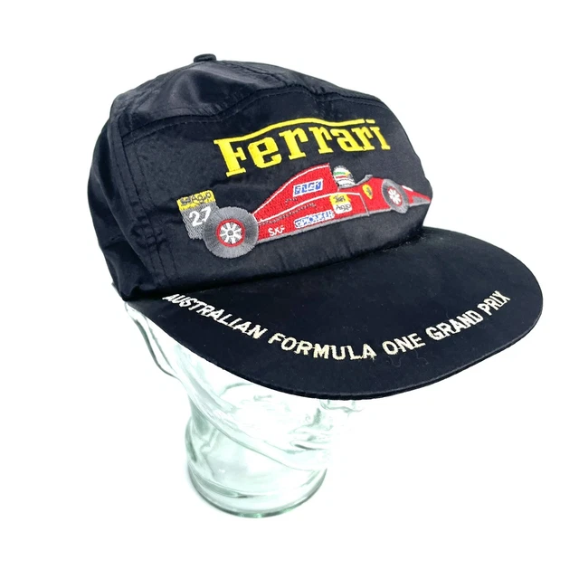 Vintage Ferrari Australian Grand prix black satin adjustable cap hat