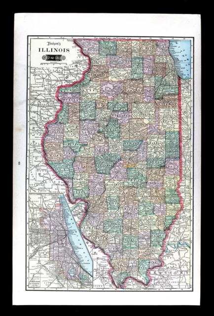 1901 Tunison Map Illinois Chicago Springfield Peoria Quincy Rockford Champaign