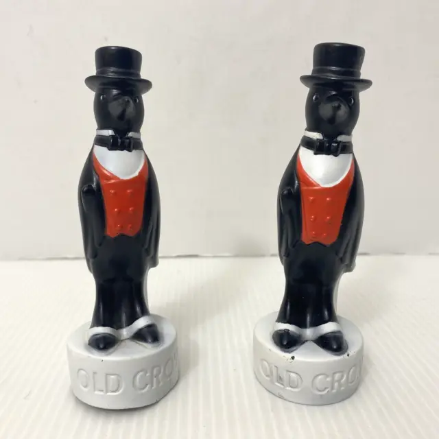 2 Vtg 4.75" Old Crow Kentucky Bourbon Whiskey Vinyl Plastic Bottle Topper Figure