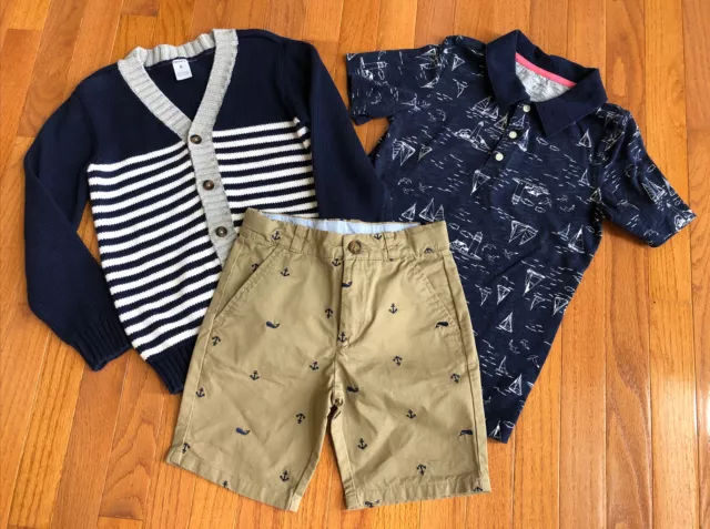 Carters Boys Nautical Themed Matching Shorts, Top, Cardigan, Size 6/8, EUC!!!