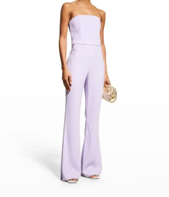 $495 NEW Alice + Olivia 12 Lavender Purple Lavera Strapless Flare Leg Jumpsuit