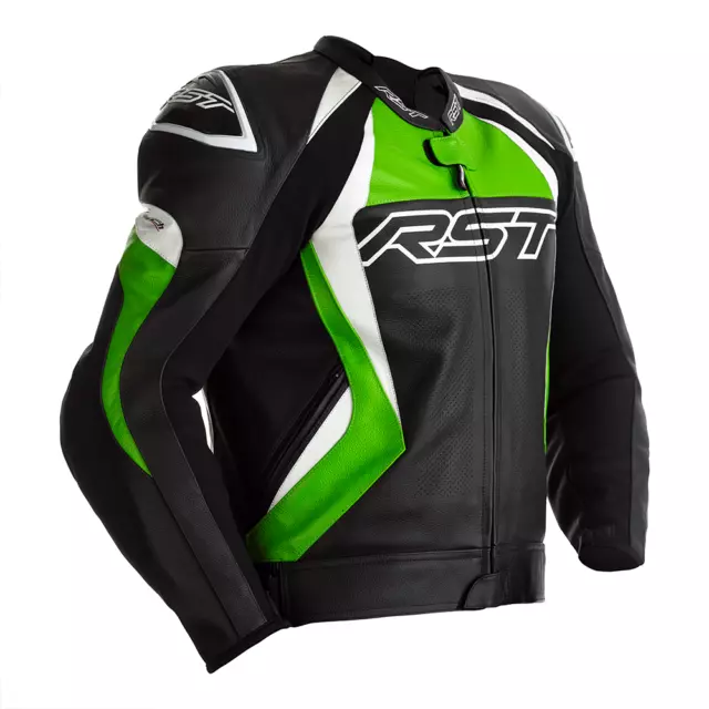 RST Tractech Evo 4 CE Mens Leather Jacket - Black / Green .