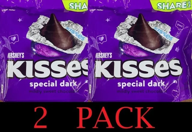 Hershey's Kisses SPECIAL DARK Mildly Sweet Chocolate Candy SHARE PACK 10 oz 2 PK