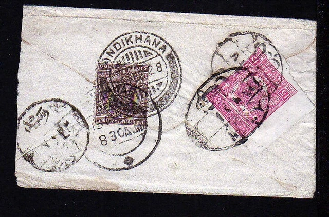 1928 - 15 P. auf kleinem Brief mit indischer Zufrankatur (18082735)