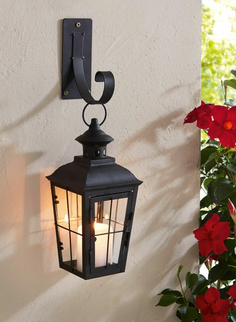 Laterne Wandlaterne mit Halterung Leuchter Kerzenhalter Windlicht Metall hängend