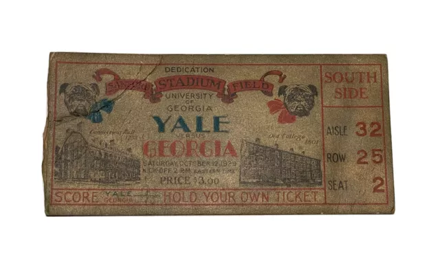 1929 Georgia Bulldogs vs Yale Bulldogs Ticket Sanford Stadium Dedication
