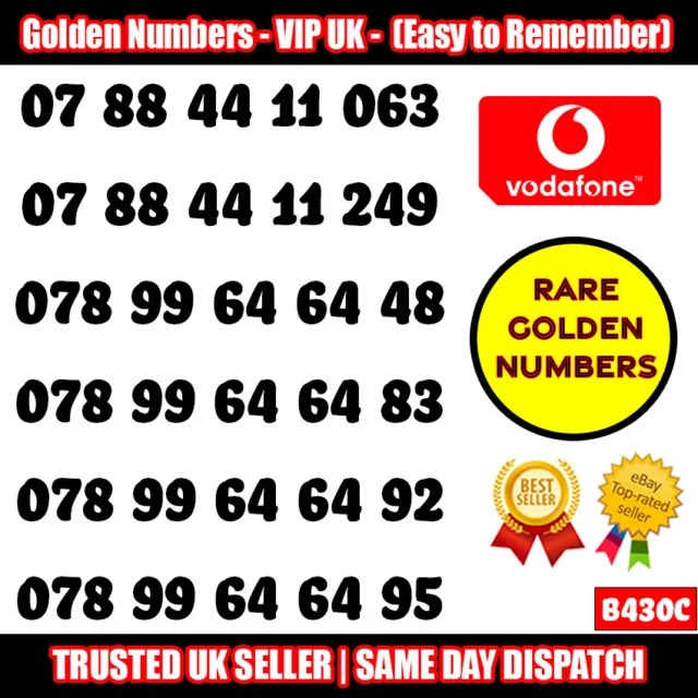 Golden Numbers VIP UK SIM - Easy to Remember & Memorize Numbers LOT - B430C