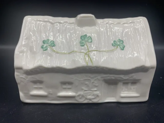 Belleek Ireland  Black Mark  Green Clover Votive Candle House Cottage